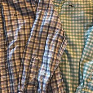 Vineyard Vines boys 6 Blue Plaid and Green Gingham Shirts
